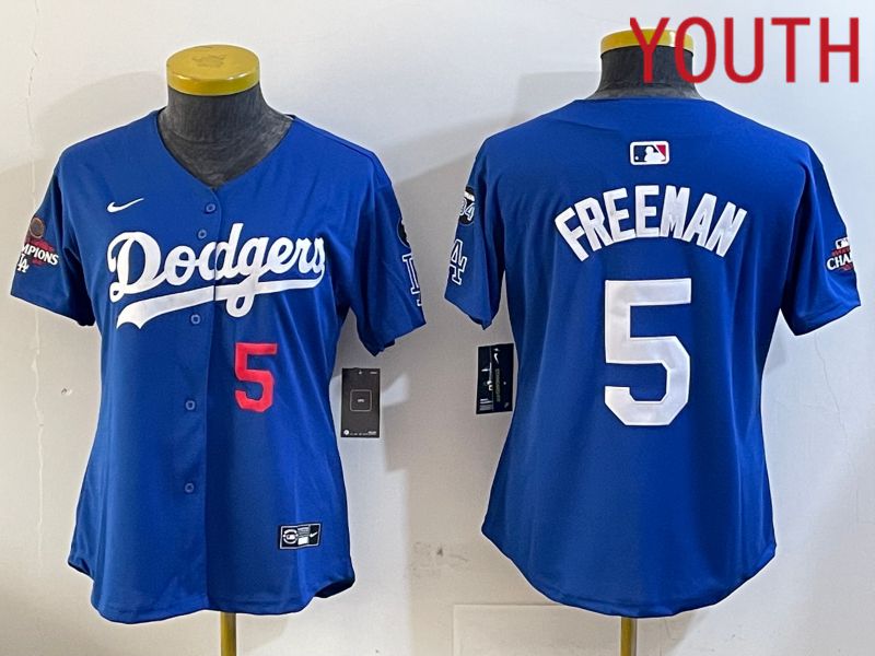Youth Los Angeles Dodgers 5 Freeman Blue Game 2024 Nike MLB Jersey style 12053